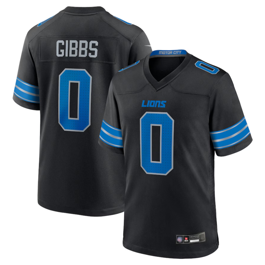 Yuxns D.Lions #0 Jahmyr Gibbs Player Black Replica Game Stitched Jerseys