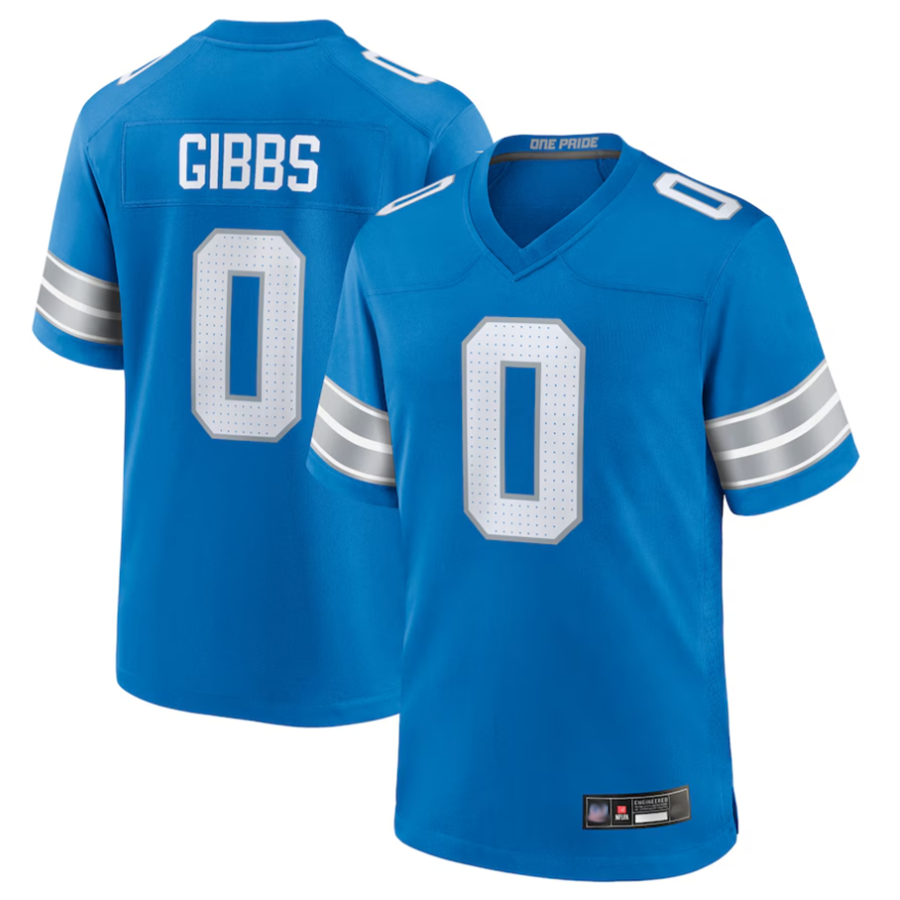 Yuxns D.Lions #0 Jahmyr Gibbs Player Blue Replica Game Stitched Jerseys