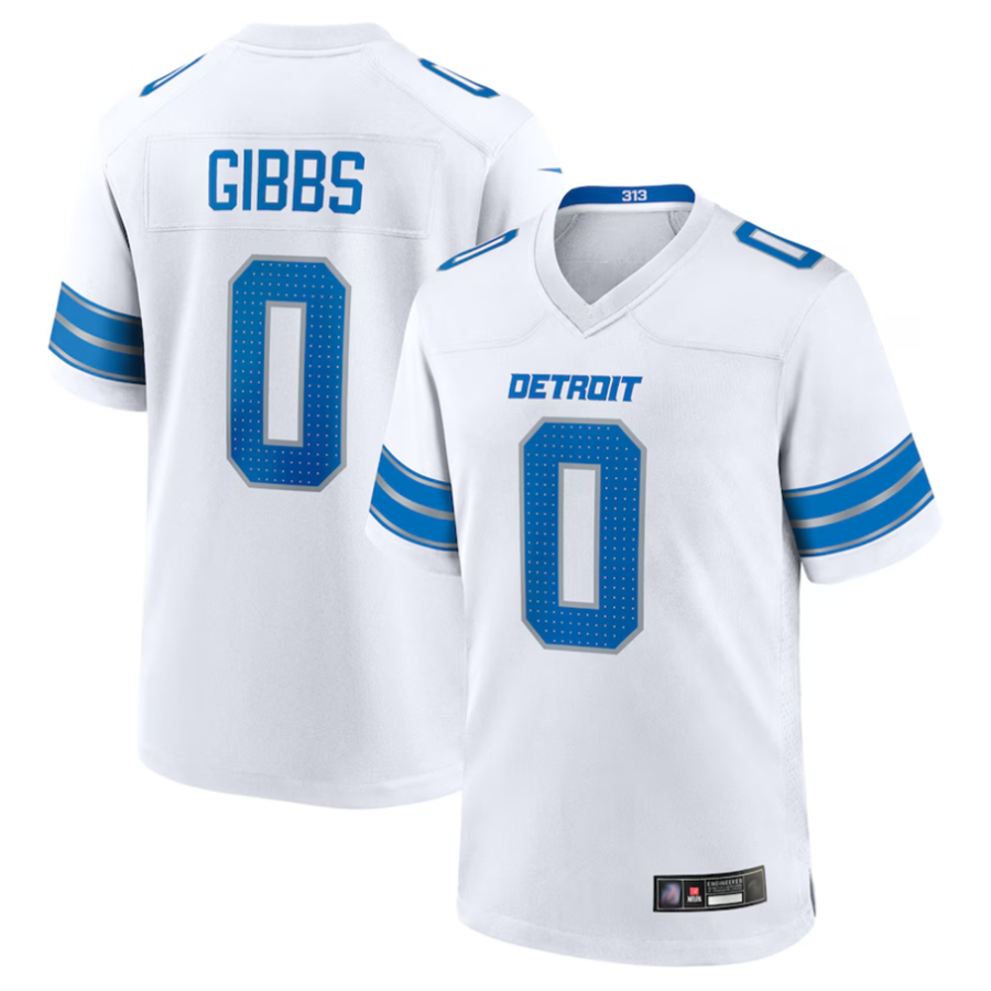 Yuxns D.Lions #0 Jahmyr Gibbs Player White Replica Game Stitched Jerseys