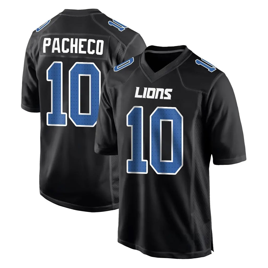 Yuxns D.Lions #10 Isiah Pacheco Player Black Fashion Home Game Stitched Jerseys