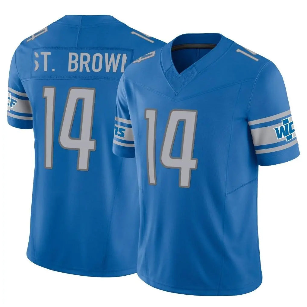 Yuxns D.Lions #14 Amon-Ra St. Brown Player Blue Vapor F.U.S.E. Limited Home Game Stitched Jerseys