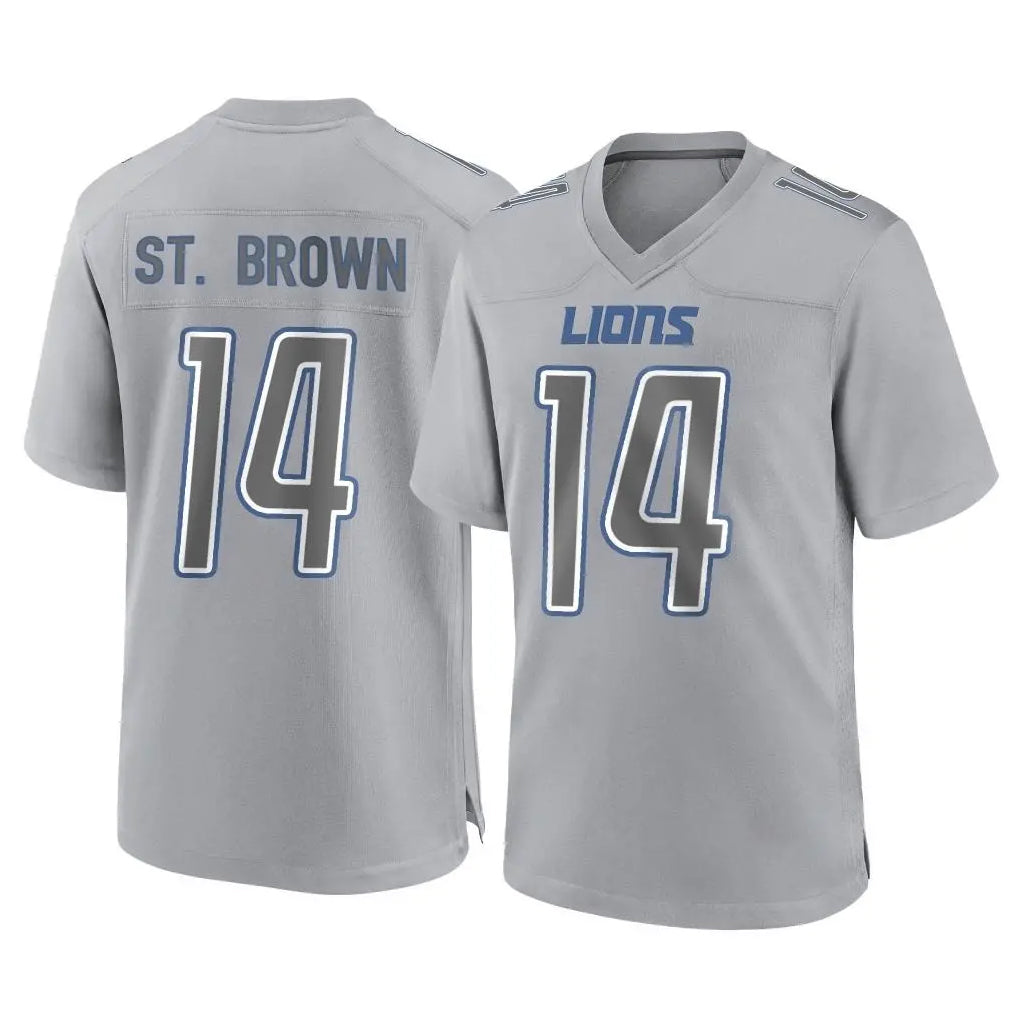 Yuxns D.Lions #14 Amon-Ra St. Brown Player Gray Atmosphere Fashion Home Game Stitched Jerseys