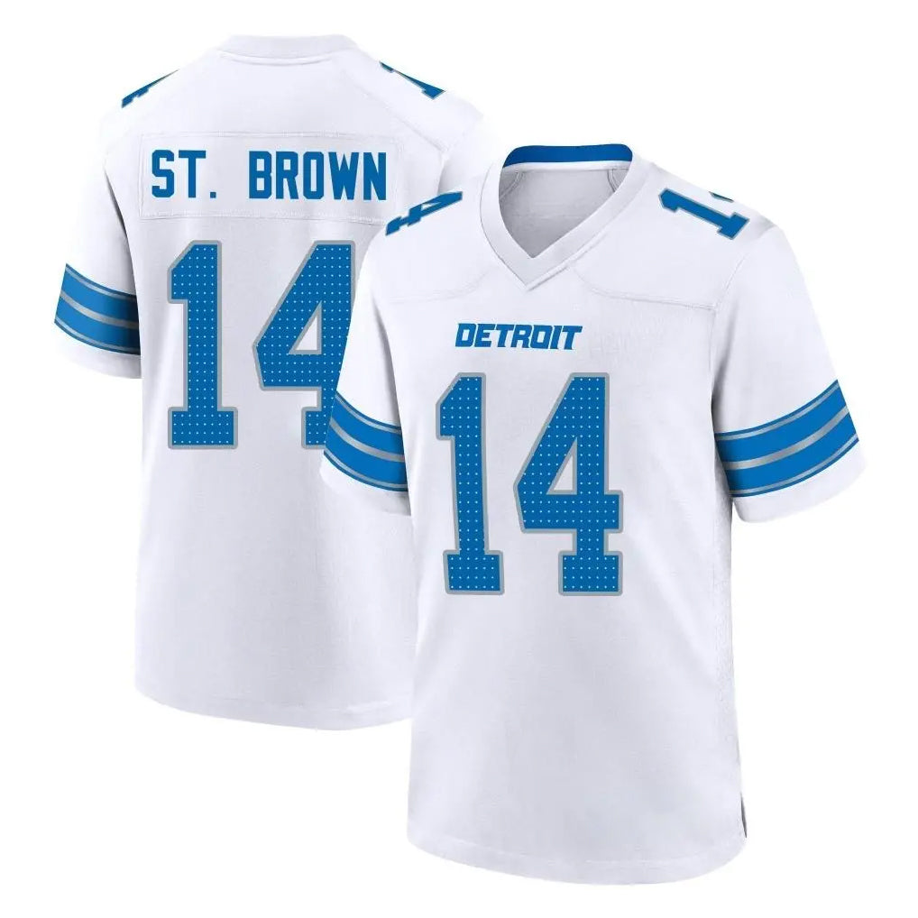 Yuxns D.Lions #14 Amon-Ra St. Brown Player White Alternate Home Game Stitched Jerseys