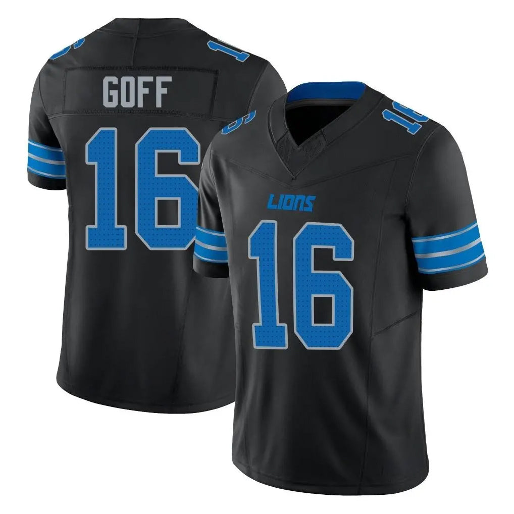 Yuxns D.Lions #16 Jared Goff Player Black Alternate Vapor F.U.S.E. Limited Home Game Stitched Jerseys