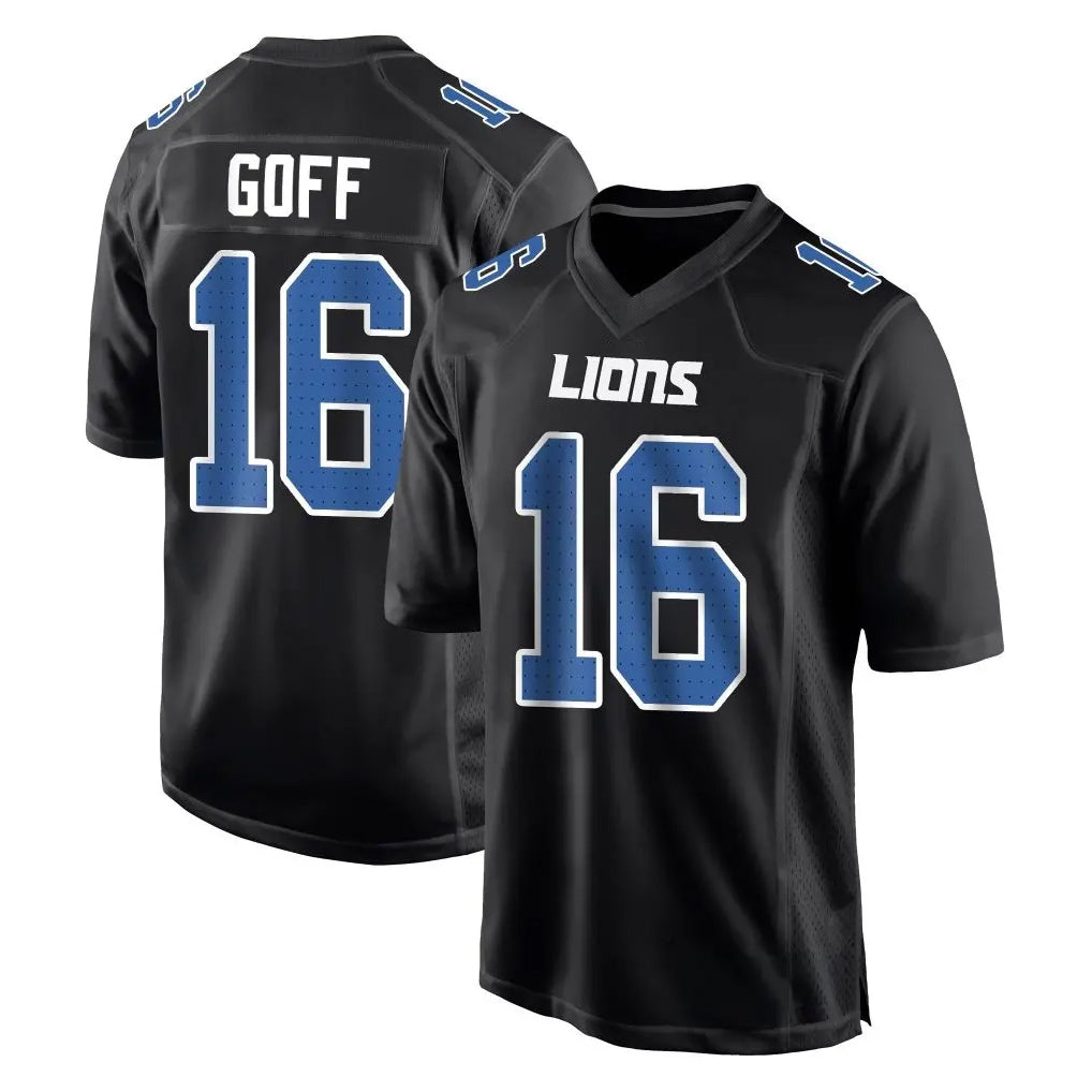 Yuxns D.Lions #16 Jared Goff Player Black Fashion Home Game Stitched Jerseys