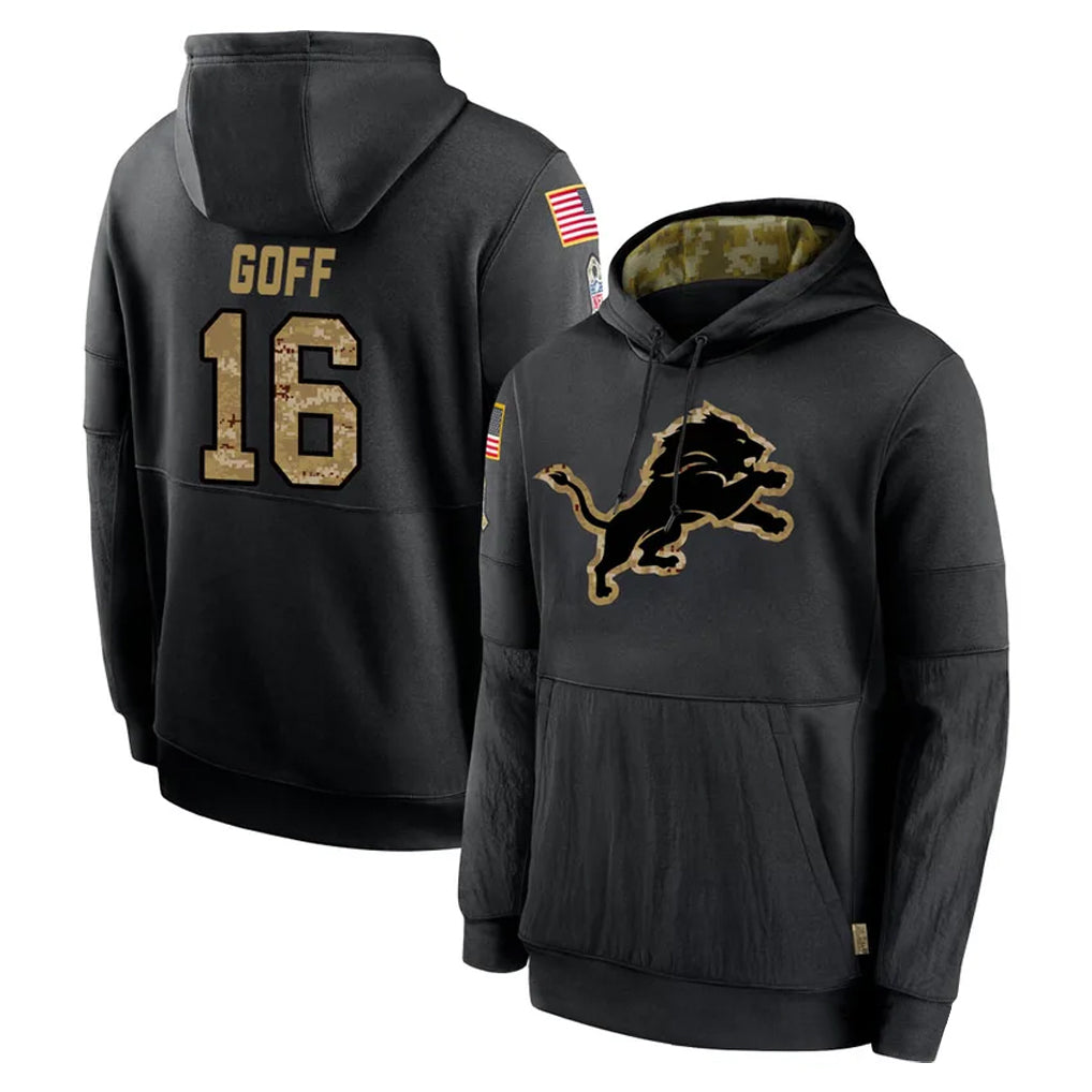 Yuxns D.Lions #16 Jared Goff Player Black Salute to Service Hoodies Limited Game Stitched Jerseys