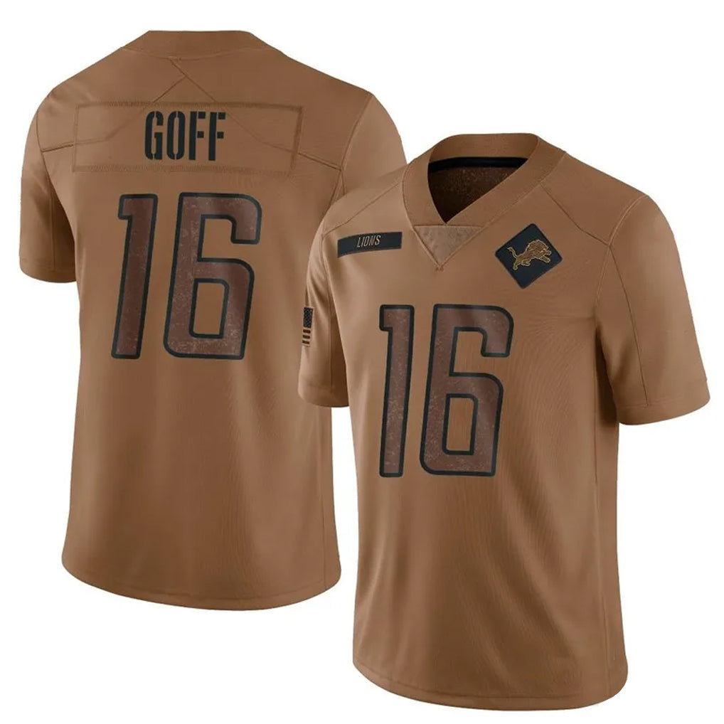 Yuxns D.Lions #16 Jared Goff Player Brown Salute To Service Limited Stitched Jerseys