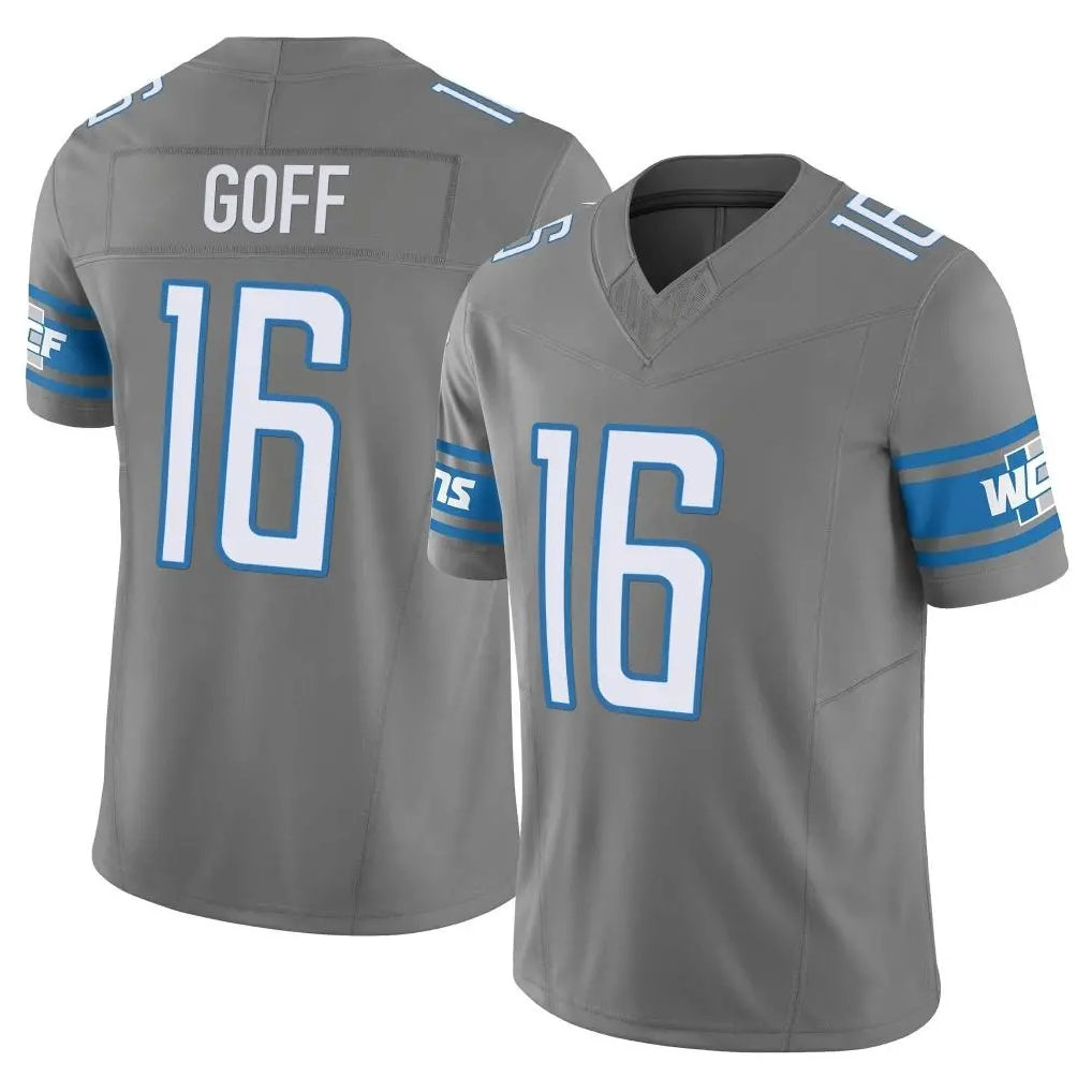 Yuxns D.Lions #16 Jared Goff Player Gray Vapor F.U.S.E. Limited Home Game Stitched Jerseys