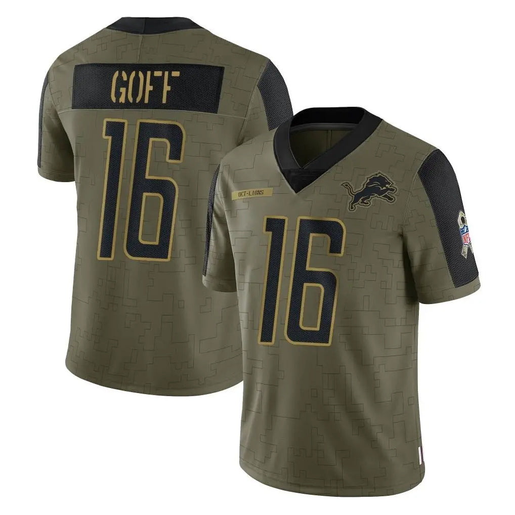 Yuxns D.Lions #16 Jared Goff Player Olive Salute To Service Limited Game Stitched Jerseys