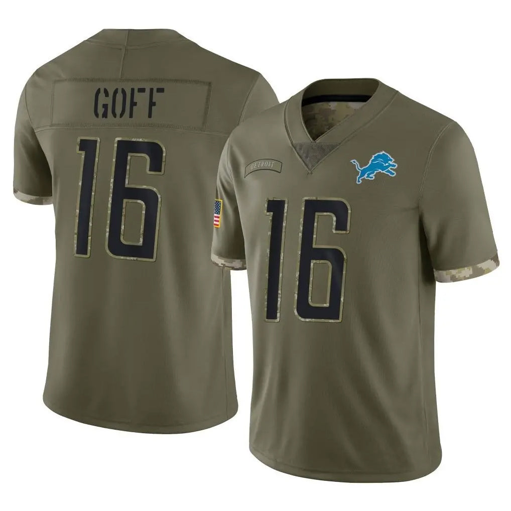 Yuxns D.Lions #16 Jared Goff Player Salute To Service Limited Olive Stitched Jerseys