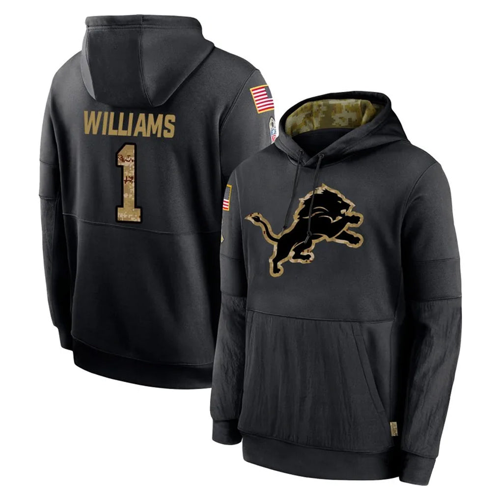 Yuxns D.Lions #1 Jameson Williams Player Black Salute to Service Hoodies Limited Game Stitched Jerseys