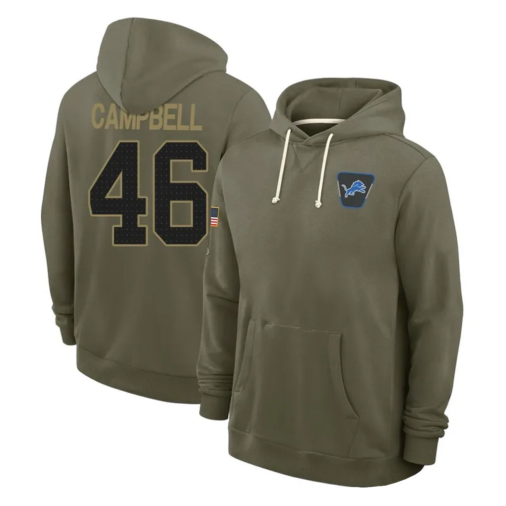Yuxns D.Lions #46 Jack Campbell Player Olive Salute to Service Pullover Hoodies Limited Stitched Jerseys
