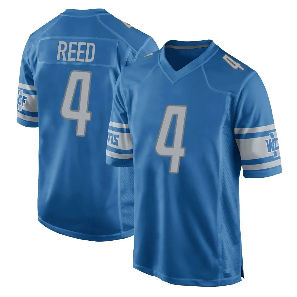 Yuxns D.Lions #4 D.J. Reed Player Blue Home Game Stitched Jerseys