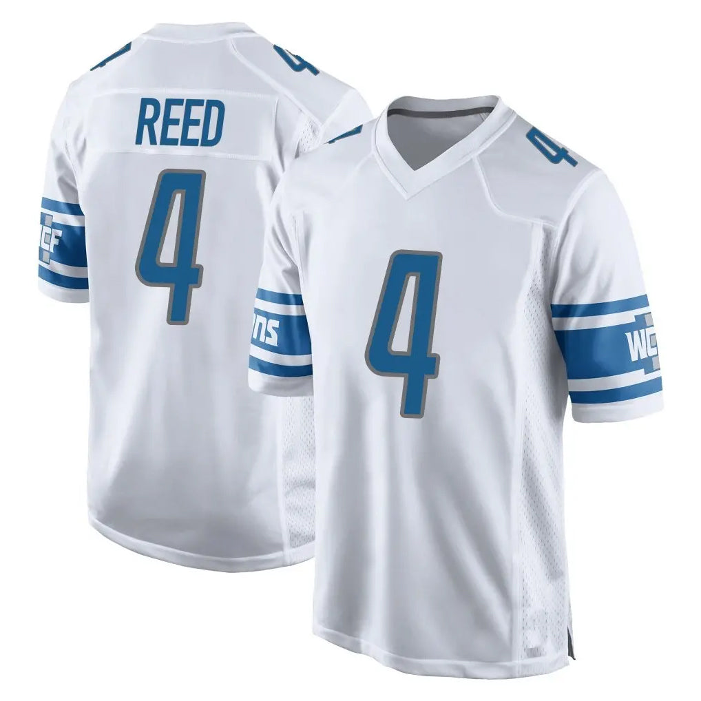 Yuxns D.Lions #4 D.J. Reed Player White Home Game Stitched Jerseys