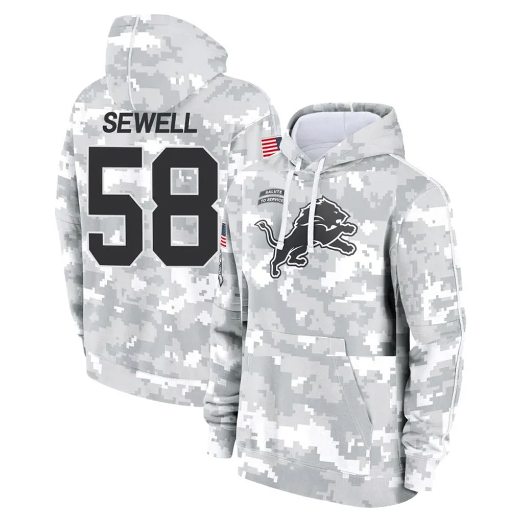 Yuxns D.Lions #58 Penei Sewell Player Arctic Camo Salute to Service Hoodies Limited Game Stitched Jerseys