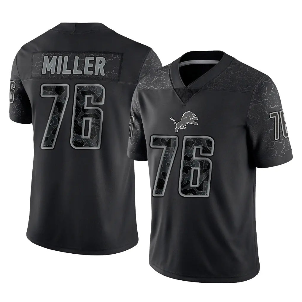 Yuxns D.Lions #76 Blake Miller Player Black Reflective Limited Home Game Stitched Jerseys