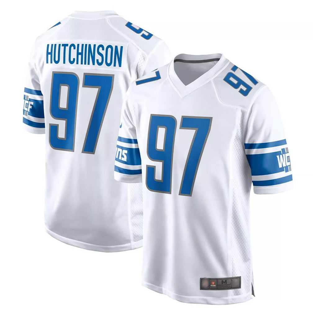 Yuxns D.Lions #97 Aidan Hutchinson Player White Home Game Stitched Jerseys