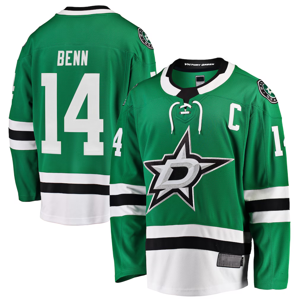 Yuxns D.Stars #14 Jamie Benn Green Breakaway Player Jerseys
