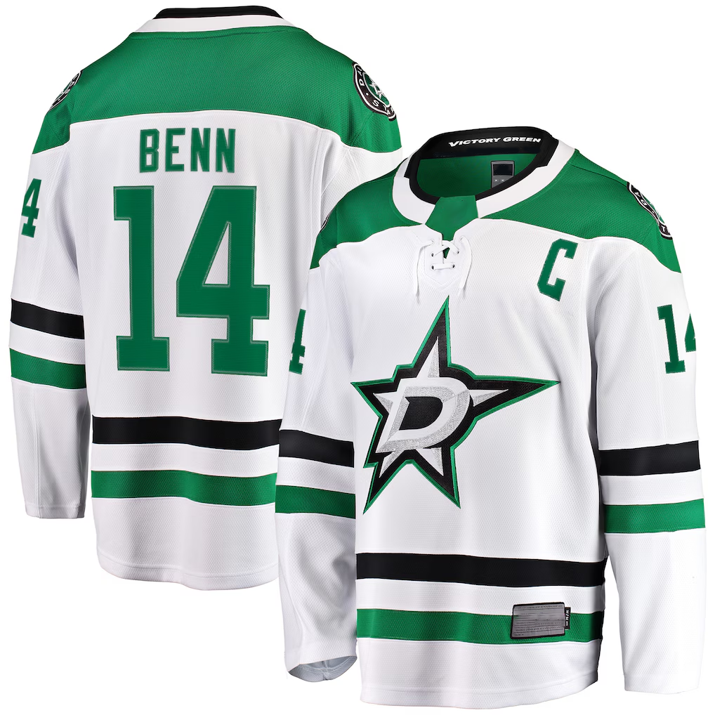 Yuxns D.Stars #14 Jamie Benn White Breakaway Jerseys