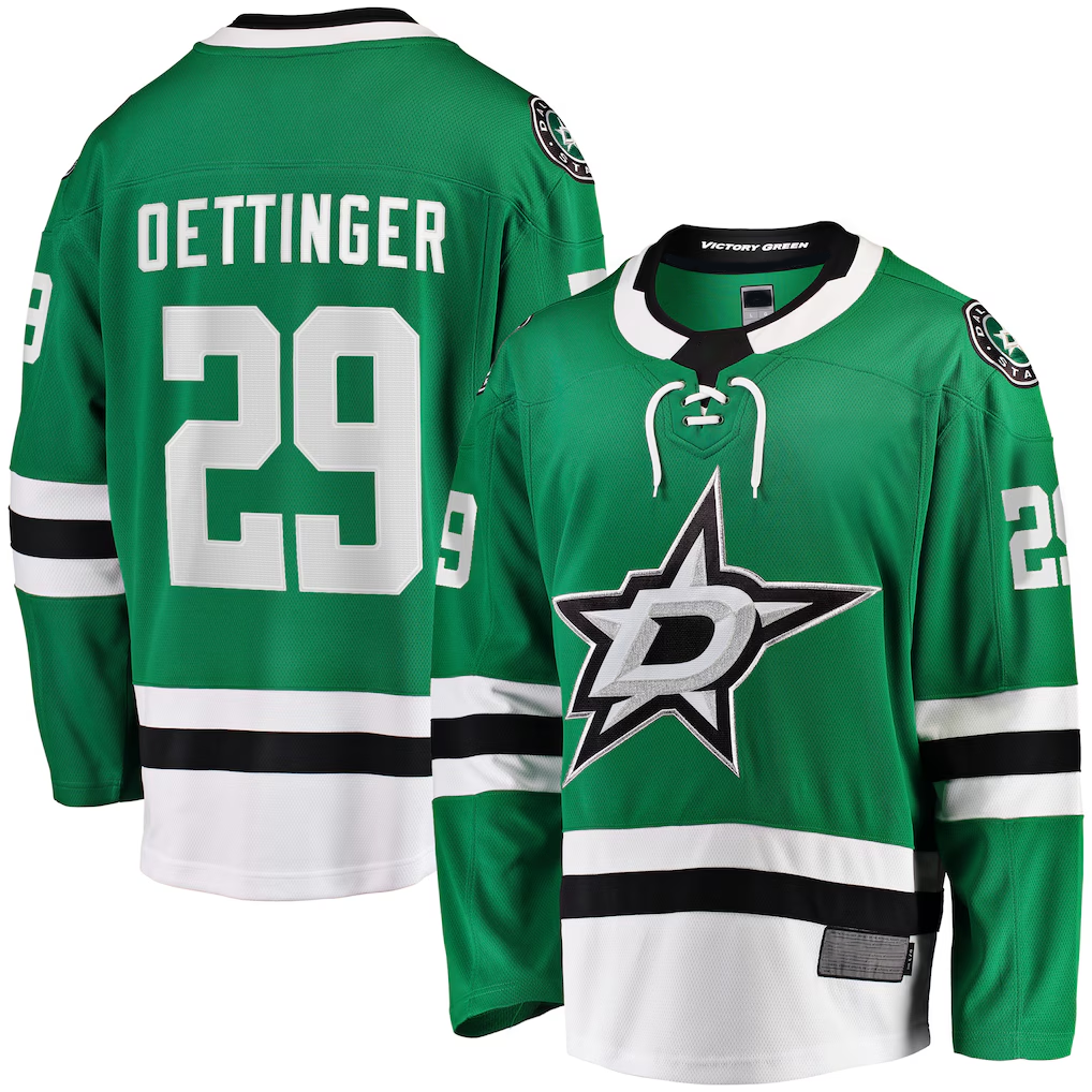 Yuxns D.Stars #29 Jake Oettinger Kelly Green Home Breakaway Player Jerseys