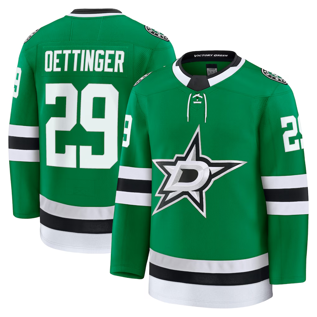 Yuxns D.Stars #29 Jake Oettinger Kelly Green Home Premium Jerseys