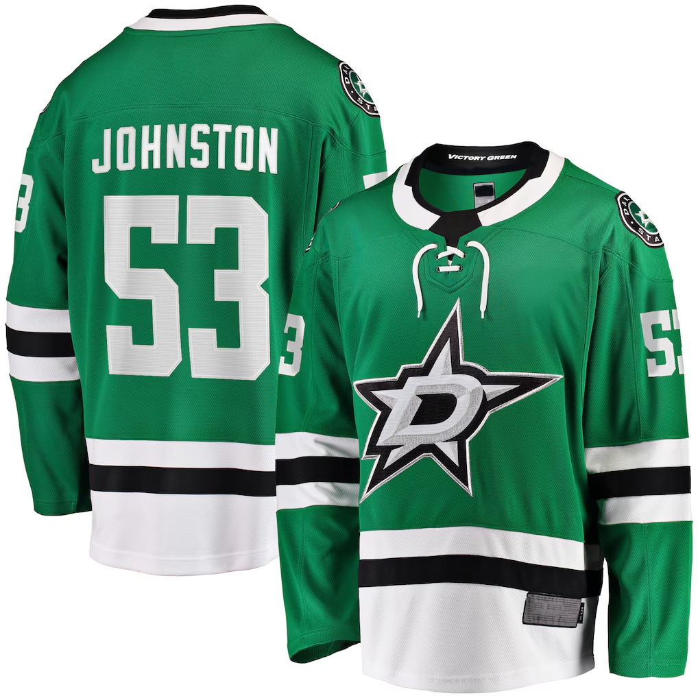 Yuxns D.Stars #53 Wyatt Johnston Kelly Green Home Breakaway Player Jerseys