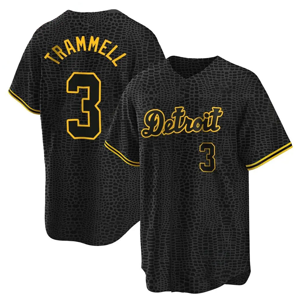Yuxns D.Tigers #3 Alan Trammell Player Black Snake Skin City Home Game Stitched Jerseys