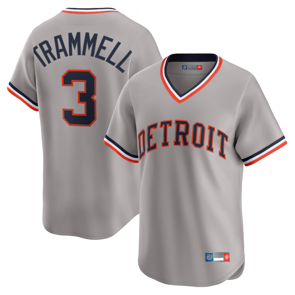 Yuxns D.Tigers #3 Alan Trammell Player Gray Cooperstown T-shirt Home Game Stitched Jerseys