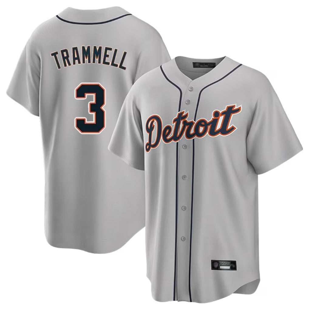 Yuxns D.Tigers #3 Alan Trammell Player Gray Home Game Stitched Jerseys