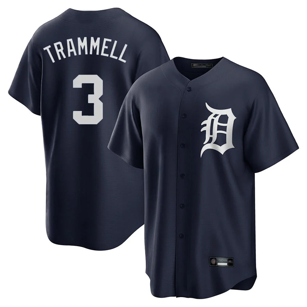 Yuxns D.Tigers #3 Alan Trammell Player Navy Game Home Stitched Jerseys