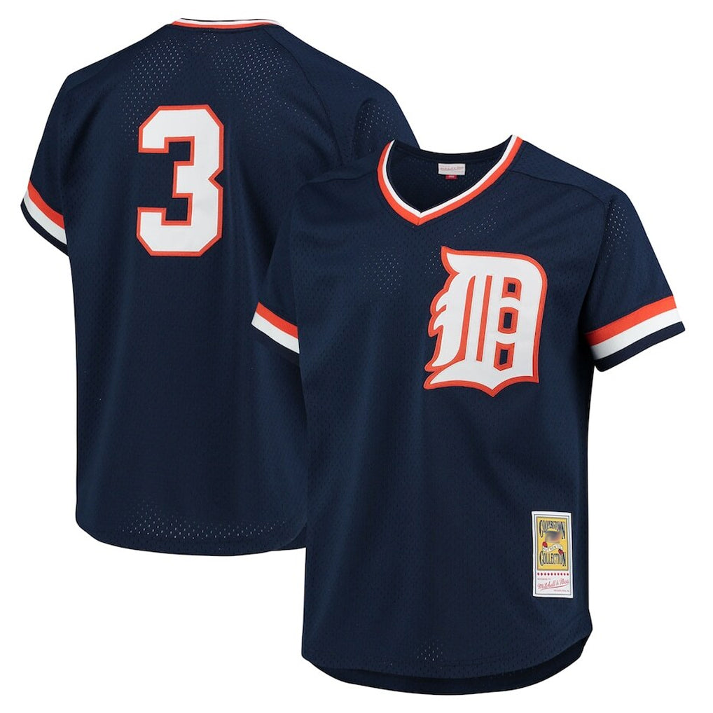 Yuxns D.Tigers #3 Alan Trammell Player Navy Mitchell & Ness 1984 Mesh Batting Practice  T-shirt Stitched Jerseys