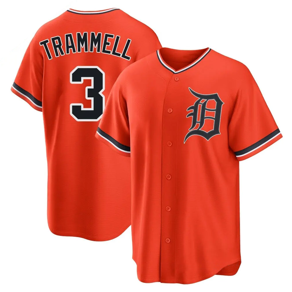 Yuxns D.Tigers #3 Alan Trammell Player Orange Home Game Stitched Jerseys