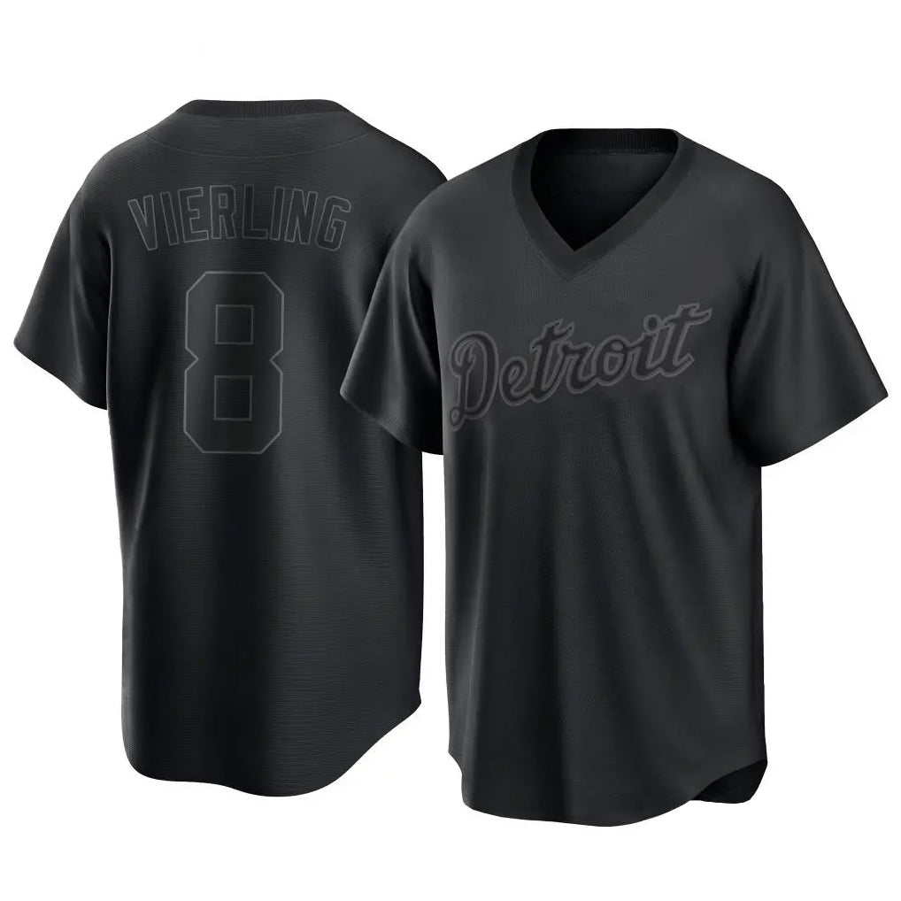Yuxns D.Tigers #8 Matt Vierling Player Black T-shirt Home Game Stitched Jerseys