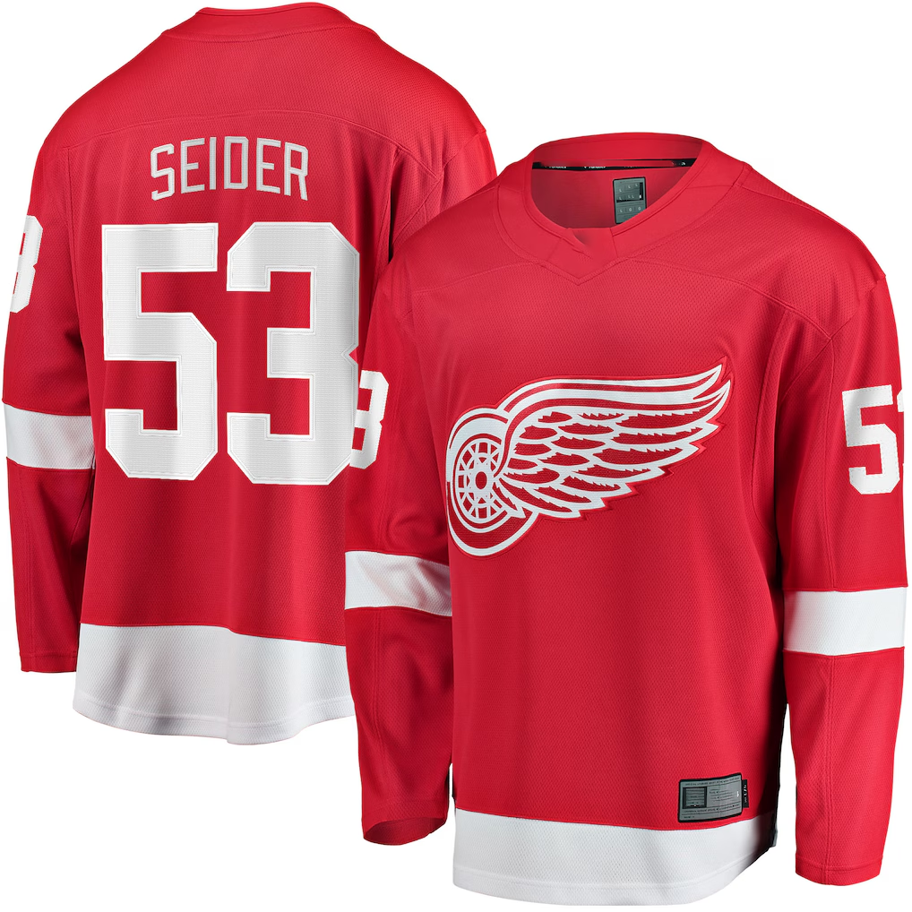 Yuxns DR.Wings #53 Moritz Seider Red Home Breakaway Player Jerseys