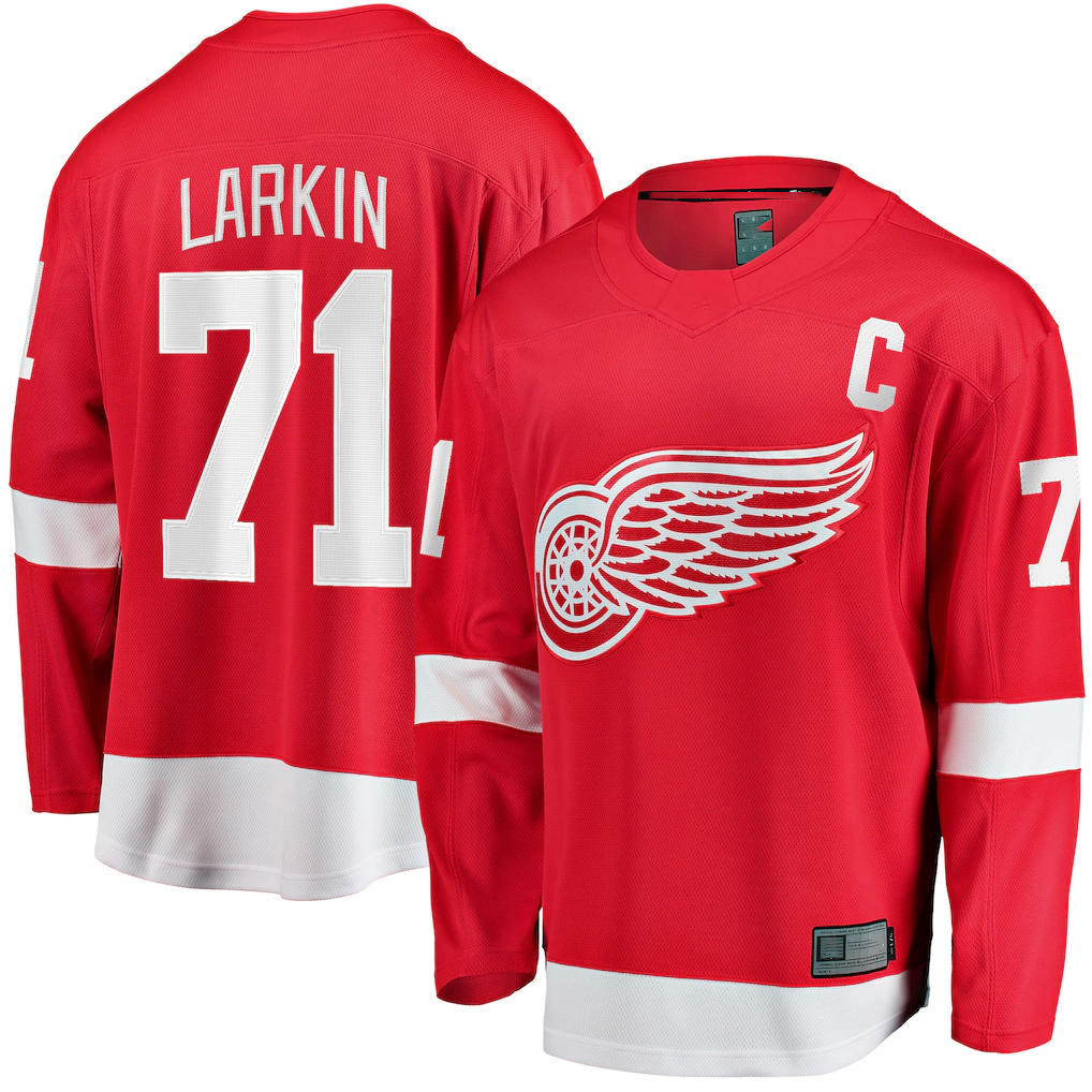 Yuxns DR.Wings #71 Dylan Larkin Branded Red Captain Home Breakaway Jerseys