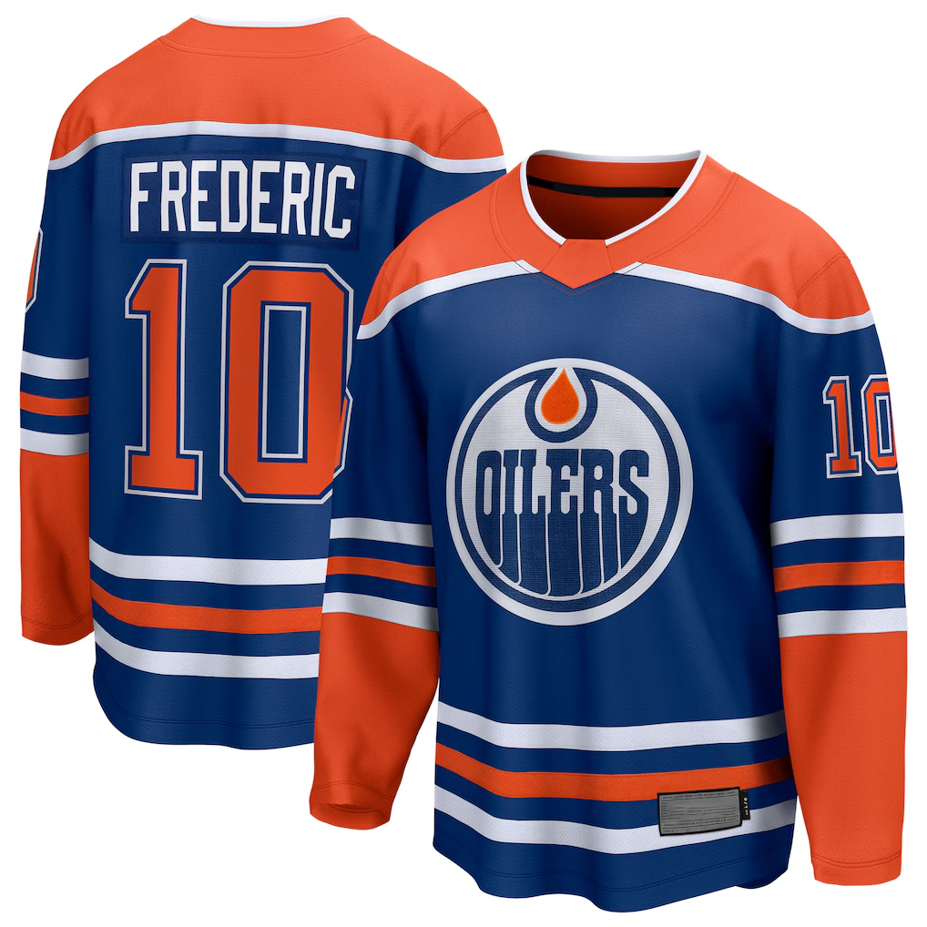 Yuxns E.Oilers #10 Trent Frederic Royal Home Breakaway Jerseys