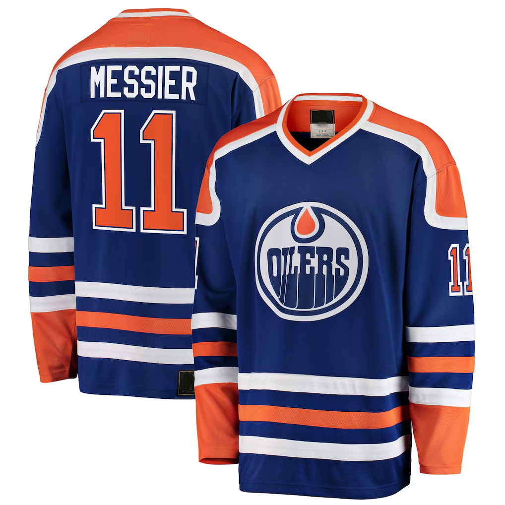 Yuxns E.Oilers #11 Mark Messier Blue Premier Breakaway Retired Player Jerseys