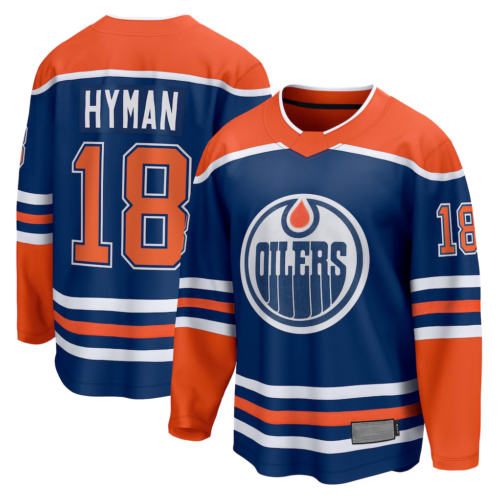 Yuxns E.Oilers #18 Zach Hyman Royal Home Breakaway Player Jerseys