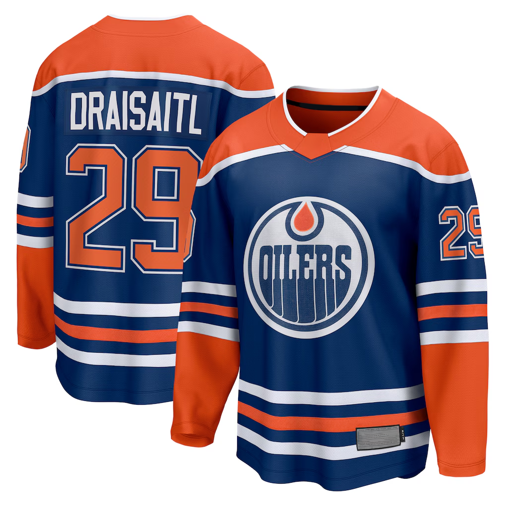 Yuxns E.Oilers #29 Leon Draisaitl Royal Home Breakaway Jerseys