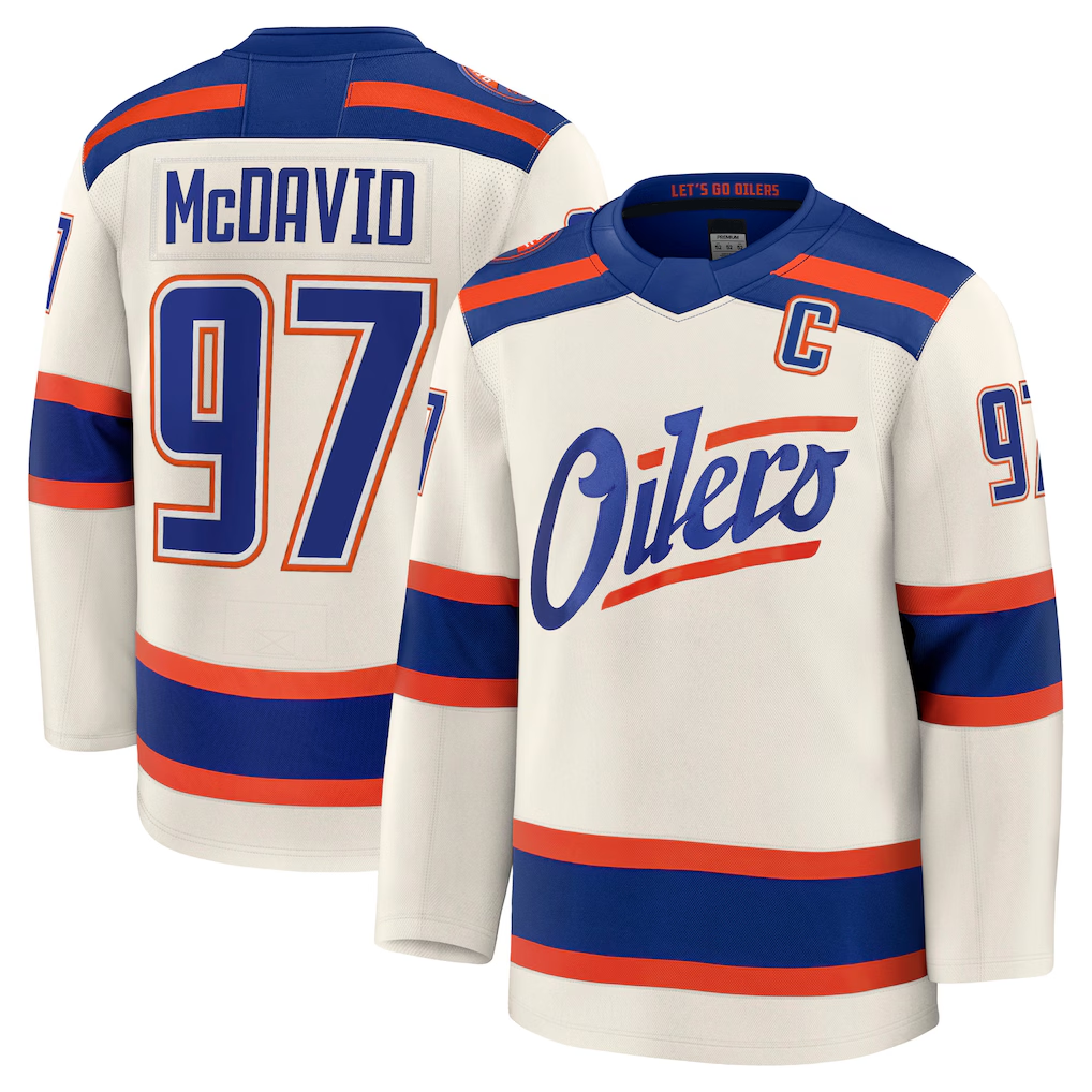 Yuxns E.Oilers #97 Connor McDavid Light Beige Alternate Premium Jerseys