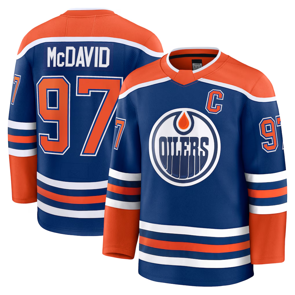 Yuxns E.Oilers #97 Connor McDavid Royal Home Premium Jerseys