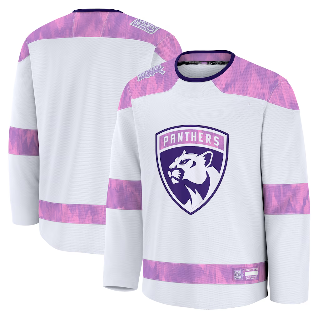 Yuxns F.Panthers White 2024 Hockey Fights Cancer Practice Jerseys