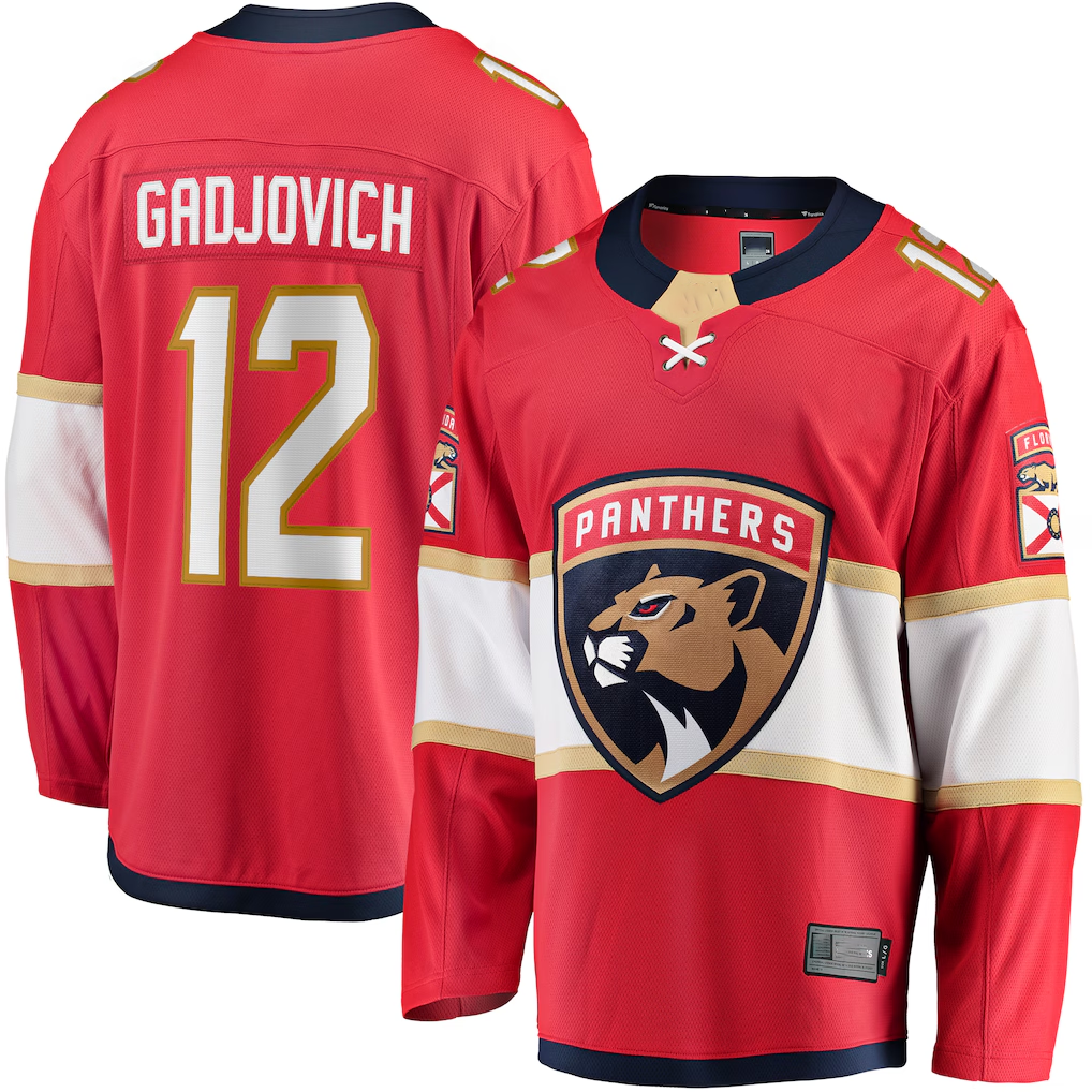 Yuxns F.Panthers #12 Jonah Gadjovich Red Premier Breakaway Player Jerseys