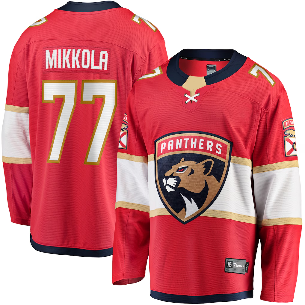 Yuxns F.Panthers #77 Niko Mikkola Red Premier Breakaway Player Jerseys