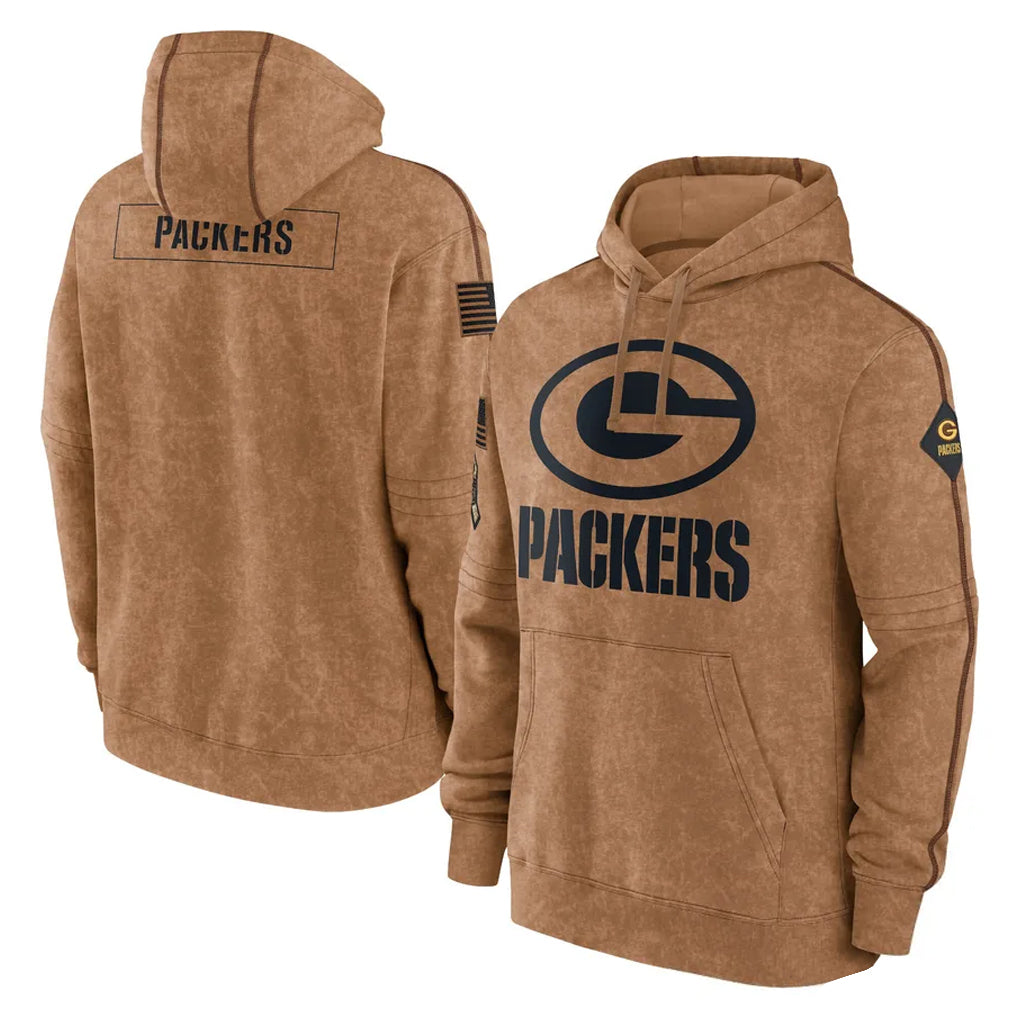 Yuxns GB.Packers Brown Salute to Service Hoodies Limited Game Blank Player Stitched Jerseys
