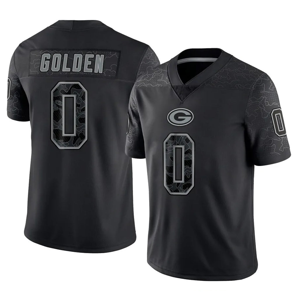 Yuxns GB.Packers #0 Matthew Golden Player Black Reflective Limited Home Game Stitched Jerseys