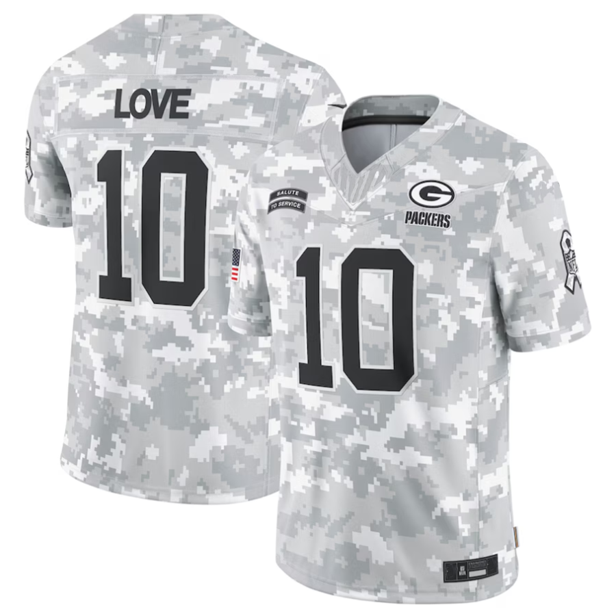 Yuxns GB.Packers #10 Jordan Love Player Arctic Camo Salute to Service Limited Stitched Jerseys