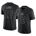 Yuxns GB.Packers #10 Jordan Love Player Black Reflective Limited Home Game Stitched Jerseys