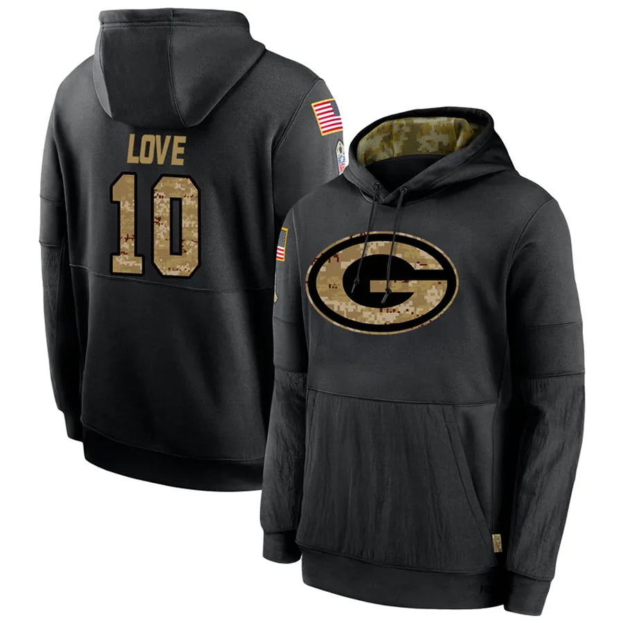Yuxns GB.Packers #10 Jordan Love Player Olive Salute to Service Pullover Hoodie Game Stitched Jerseys