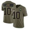 Yuxns GB.Packers #10 Jordan Love Player Olive 2025 Salute To Service Limited Home Game Stitched Jerseys